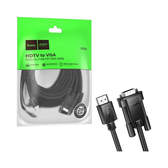 Cabo Hoco US12 HDMI Macho para VGA Macho Para Computador 2M Preto